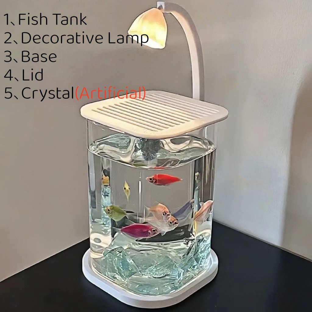 Aquarium Fish Low Maintenance - フレームレス蓋付きLED小型水槽、換気穴付き、安全な36V低電圧デスクトップ水槽、持ち運び可能でメンテナンスが簡単なミニ水槽、家庭やオフィスに最適な室内装飾