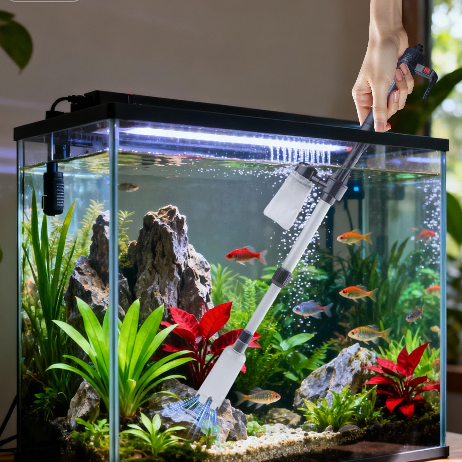 Aquarium Fish Tank Cleaner - 水槽用真空砂利クリーナー、調整可能な伸縮式USBポータブル水槽掃除機、オフィスやアパート向けツール