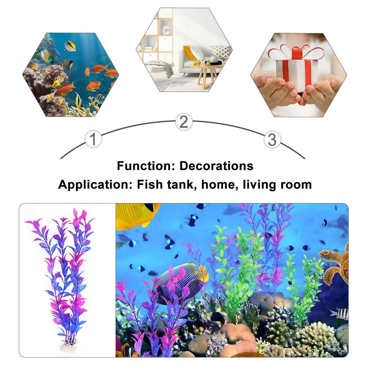 Aquarium Fish Green - 10個入りプレミアム人工水生植物、水槽装飾用、鮮やかな色、鮮やかなデザイン、色褪せなし、お手入れ簡単、5種類のグリーン