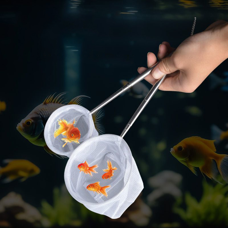 Aquarium Fish Net Small - 水族館の魚釣りネットステンレス鋼格納式小型エビ釣りネット魚のアクセサリー水槽クリーナーツール
