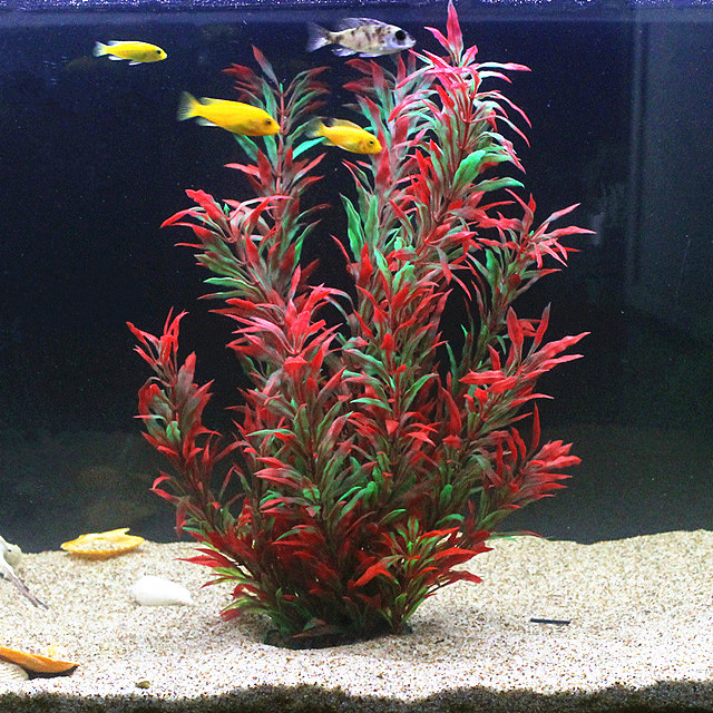 Aquarium Fish Green - 人工水槽50cm,珍しい植物,水族館,偽の竹の葉,水草,プラスチック製の紫色の緑の水草,造園の装飾