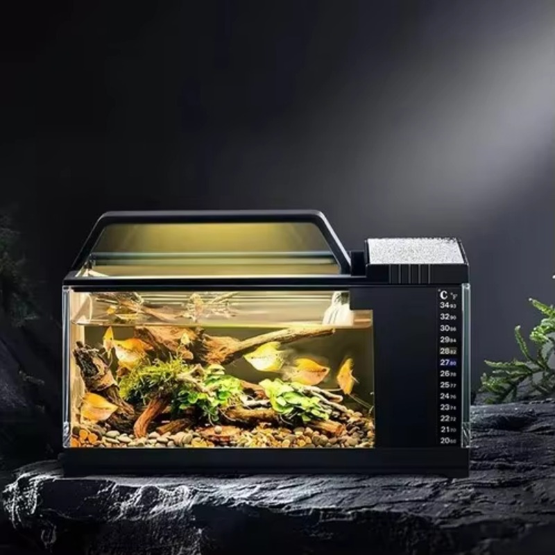 Aquarium Fish Low Maintenance - 南米風水槽 - サイドフィルターと内蔵ライト付き小型卓上水槽、オールインワンでメンテナンス不要