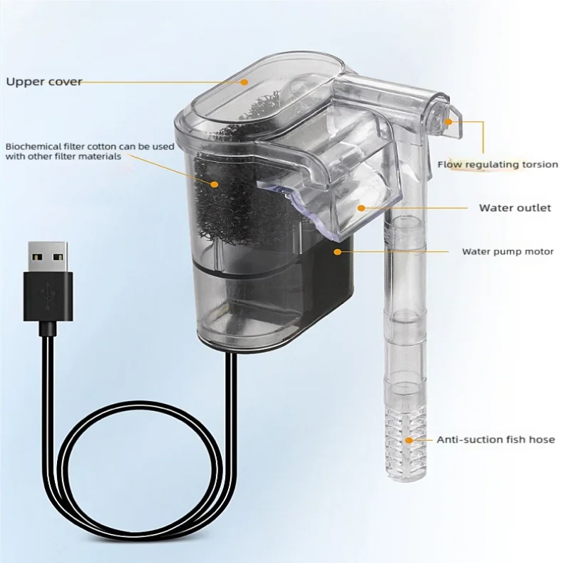 水槽用小型吊り下げ式USBフィルター 2.5W 250H/L - Aquarium Fish Tank Cleaner のレビューと価格