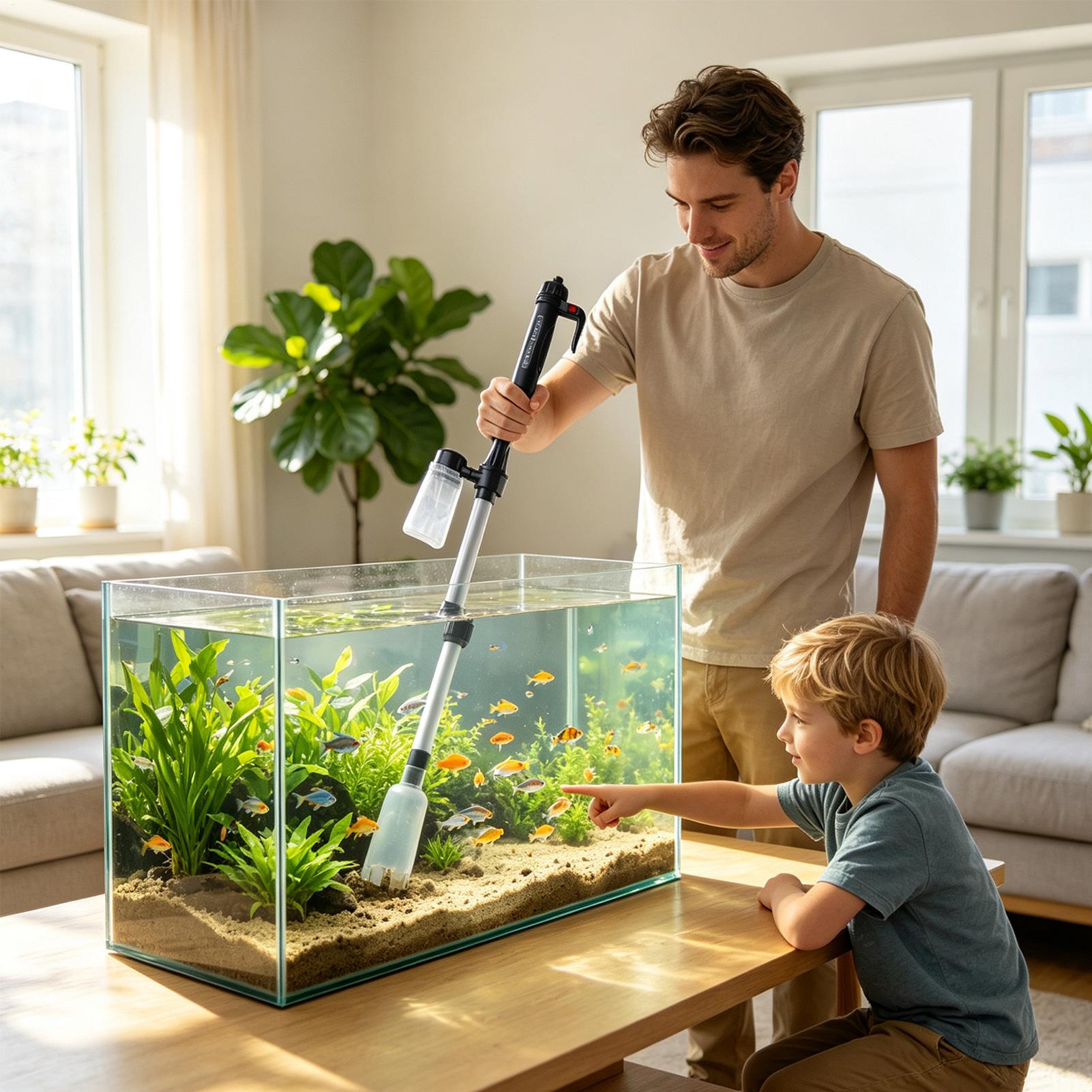 水槽用真空砂利クリーナー、調整可能な伸縮式USBポータブル水 - Aquarium Fish Tank Cleaner のレビューと価格